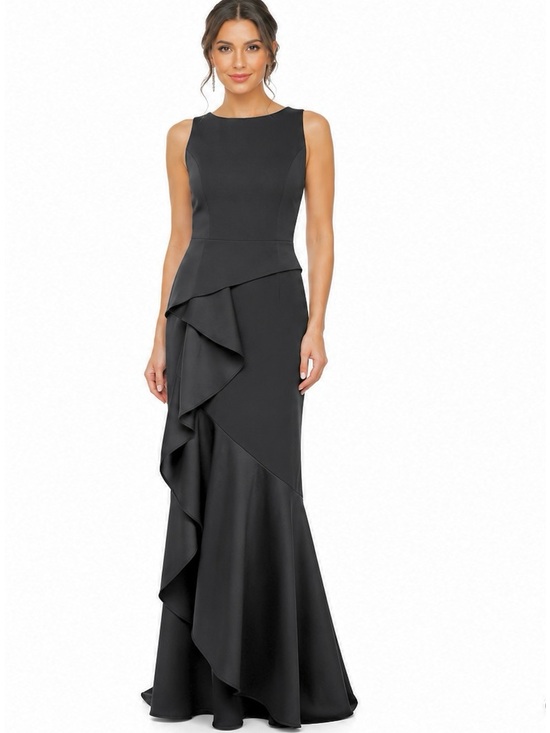 Adrianna Papell Dresses & Skirts - Adrianna Papell 8 Black Mermaid Gown Asymmetrical Ruffle Cascade Formal Evening
